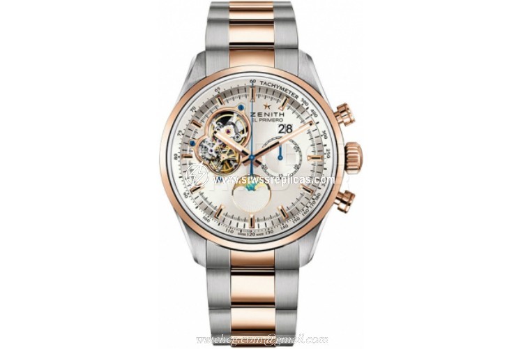 Zenith El Primero Chronomaster Open Grande Date 51.2160.4047/01.M2160 18k Rose Gold and Stainless Steel Automatic Chronograph