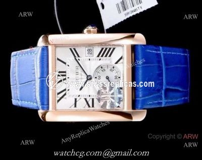 Swiss Grade Cartier Tank MC Automatic watch Rose Gold Blue Leather Strap