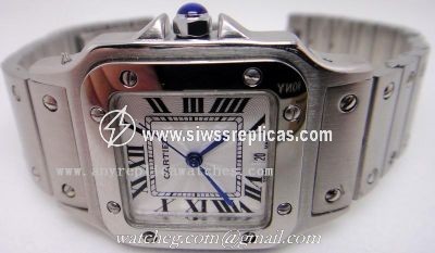 Stainless Steel Cartier Santos Mens Watch Quartz 29.5mm