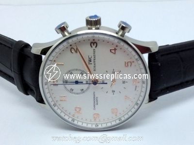 IWC Schaffhausen SS White Face Rose Gold Number Black Leather Replica Watch
