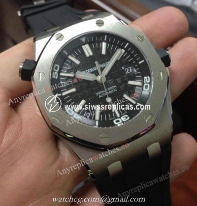 Replica Audemars Piguet Divers Watch Swiss 3120 Black Dial Black Rubber Strap