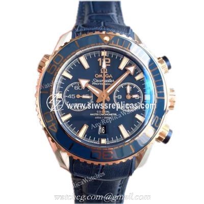 (OM)New Copy Swiss Omega Seamaster 9900 Watch Rose Gold Blue Leather