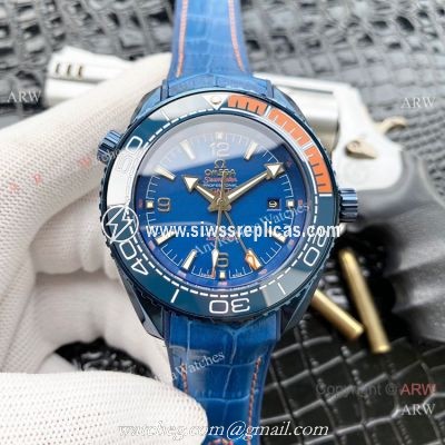 Faux Omega Seamaster Planet Ocean GMT Watches Blue Case