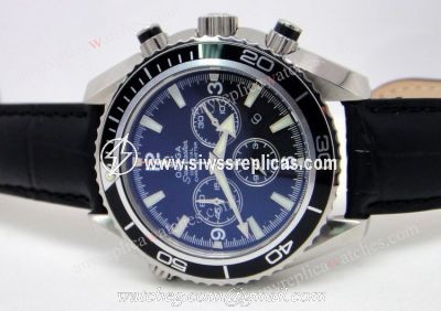 Replica Omega Watch: Omega Seamaster Knockoff Co-Axial Black Chronograph Leather Strap