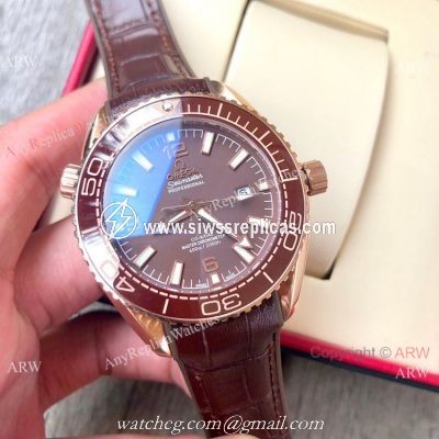 Replica Omega Seamaster Planet Ocean 600m Watch Rose Gold Brown Dial