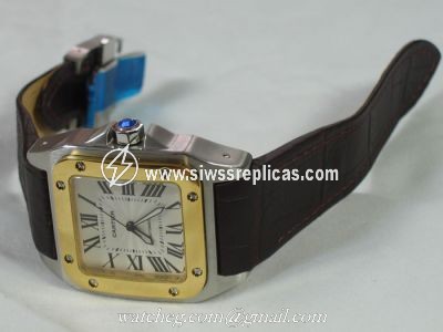Cartier Santos 100th Anniversary Watch White Dial Gold Bezel