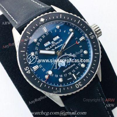 2020 AAA Swiss Replica Blancpain Bathyscaphe Moonphase Watch Ss Blue Dial