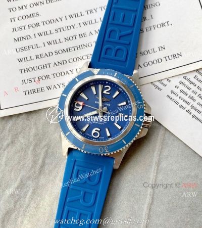 Breitling Superocean II 46mm Watches Blue Dial Blue Rubber Strap
