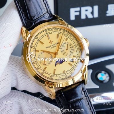 Swiss Patek Philippe Geneve Complications Moonphase Watches Gold Dial