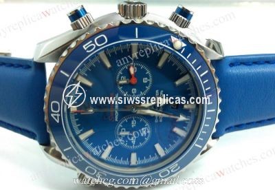Omega Watches Replica Buy Online Omega Seamaster Blue Chronograph Dial Blue Leather Strap