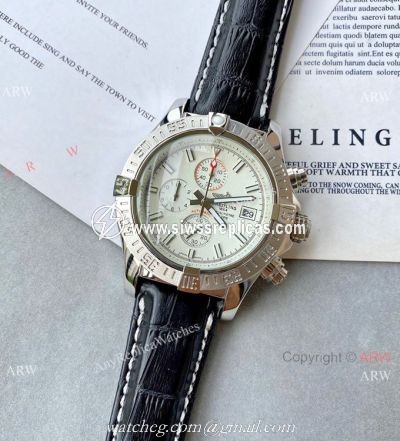 Best Copy Breitling Super Avenger II Watch White Dial Leather Band