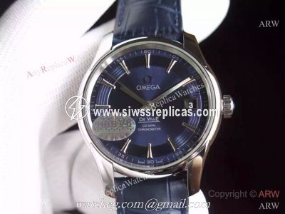 Swiss Grade Omega De Ville Fake Watch SS Blue Leather 8500 Movement