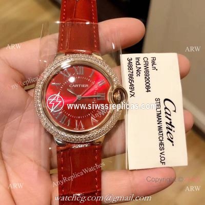 Copy Ballon Bleu De Cartier Red Watches Swiss Quartz
