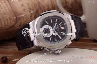 Best Patek Philippe Replica Watch: Patek Philippe Nautilus SS Black Leather Strap Watch