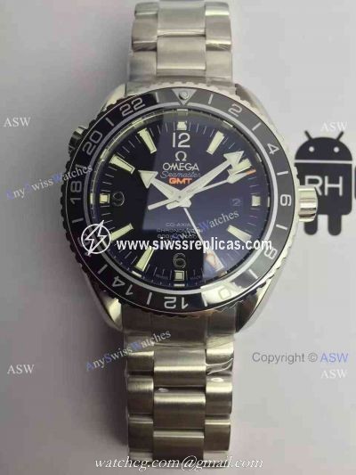 Knockoff Swiss Omega Seamaster GMT Watch Black Dial / Gray Arabic