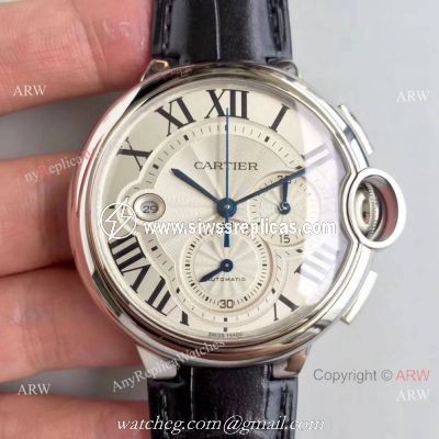Swiss Replica Cartier Chronograph White Dial Watch 44mm