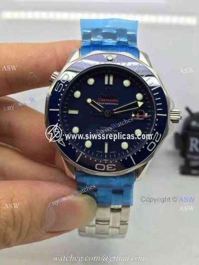 Grade 1A Omega Replica Watches James Bond Blue Ceramic Blue Dial