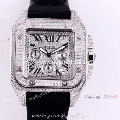 Knockoff Iced Out Cartier Santos Chronograph Watch 45mm