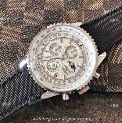 Replica Breitling Navitimer Watch White Moonphase Dial and Leather Watch Strap
