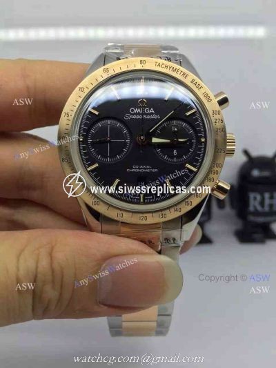 Swiss Replica Omega Speedmaster Watch 2-Tone Rose Gold Black Dial