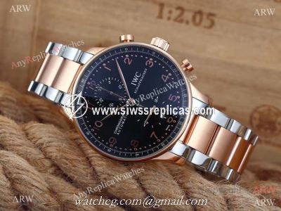 IWC Portuguese Black Face 2-Tone Rose Gold Case Copy Watch