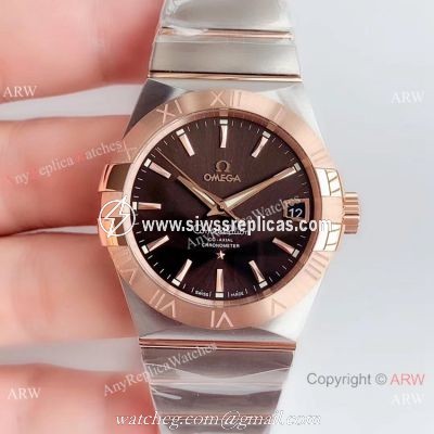 VSF Swiss Omega Constellation Co-Axial 38mm 2-Tone Rose Gold Brown Dial Copy Watch