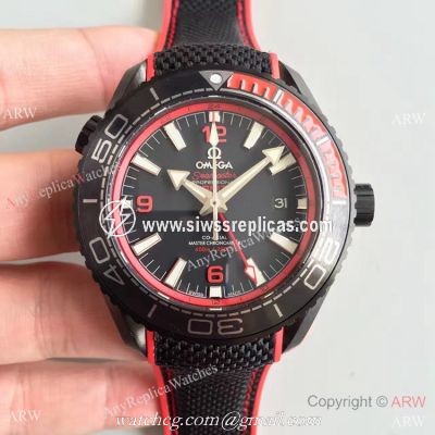 Swiss Replica Omega Seamaster Planet Ocean Deep Black GMT Ceramic  Red Watch