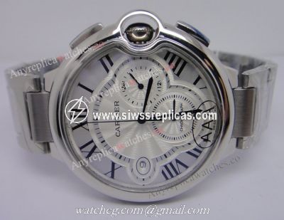 Ballon Bleu de Cartier Replica Watch SS Chronograph White Face 45mm