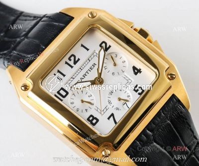 Swiss Grade Cartier Santos 9100 Yellow Gold Case Watch Replica