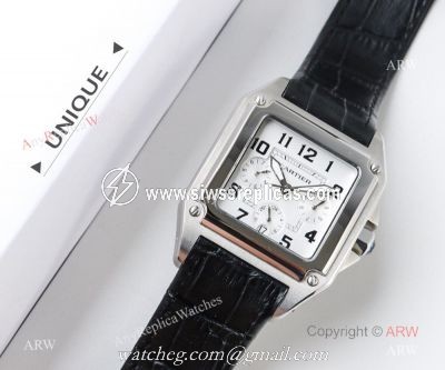 Swiss Grade Replica Cartier Santos 9100 Black Leather Watch