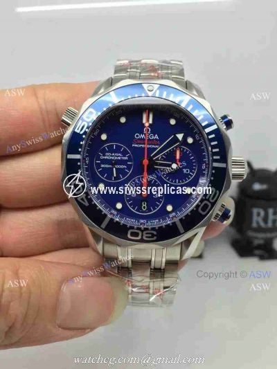 Grade 1A Swiss Omega Seamaster 300 Replica Watch SS Blue Chronograph Dial