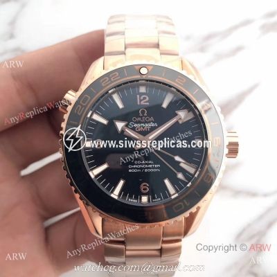New Omega Seamaster Planet Ocean 600m GMT Rose Gold Black Dial Swiss 8615