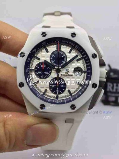 Copy Swiss Audemars Piguet The carbon fiber White Ceramic White Rubber Watch