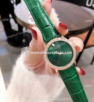 Cartier Rose Gold Green Dial 33mm Watch Swiss Quality Cartier Watch Lady