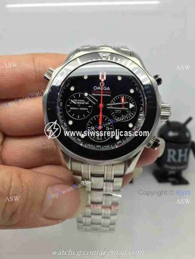 Swiss Grade Omega Seamaster 300 Replica Watches Red Chronograph Hand