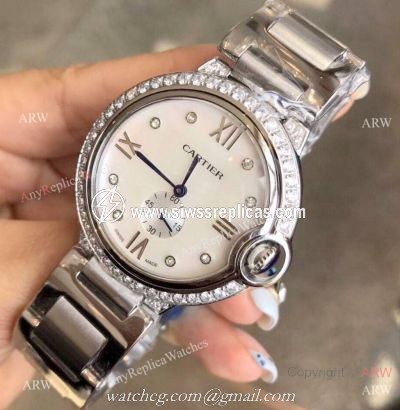 Stainless Steel Diamond White Dial Womens Fake Cartier Watch