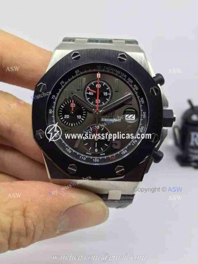 Replica Audemars Piguet Watch Stainless Steel Gray Dial Black Case Black Leather