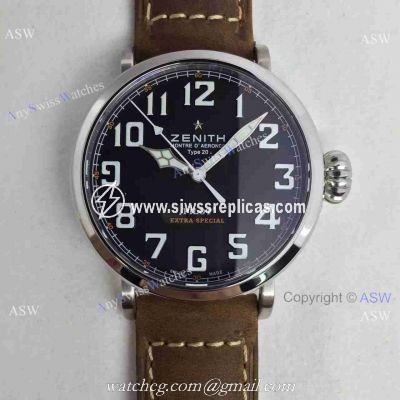 Swiss Knockoff Zenith Pilot Watch Brown Leather