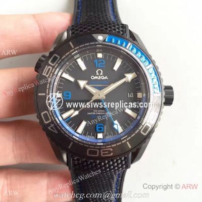Swiss Replica Omega Seamaster Planet Ocean Deep Black GMT Ceramic Blue Watch