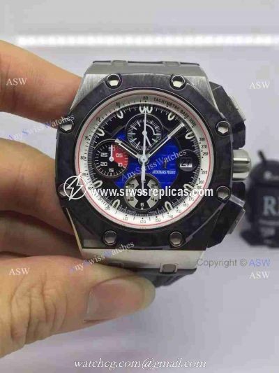 High Quality Copy Audemars Piguet Grand Prix Blue Face Black Rubber Swiss Mens Watch