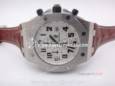 Cheap Audemars Piguet Replica Watches Royal Oak SS White Chronograph Brown Leather Band