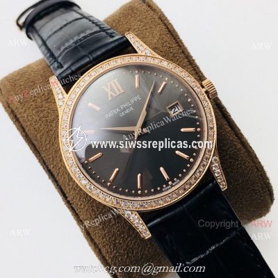 Swiss Grade 1 Patek Philippe Calatrava V2 Cal.9015 Watch Rose Gold Diamond 38mm