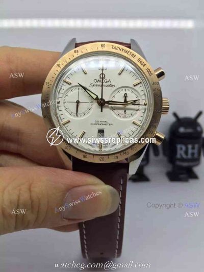 Copy Swiss Omega Speedmaster Chronograph Watch Rose Gold Leather Strap
