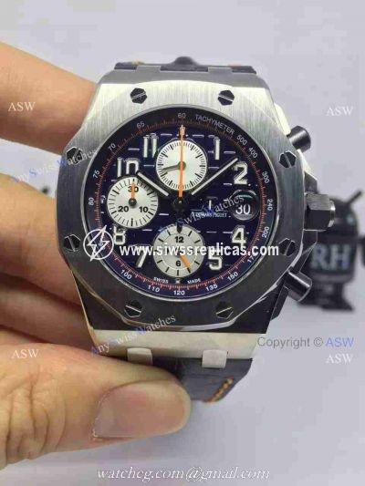 Swiss Knockoff Audemars Piguet Watch SS Blue Dial Blue Leather
