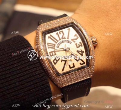2019 Copy Franck Muller Vanguard IRON PXL Watch Rose Gold Iced Out Case