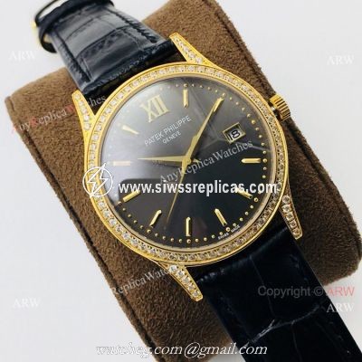 Swiss Replica Patek Philippe Calatrava V2 version Yellow Gold Diamond Watch