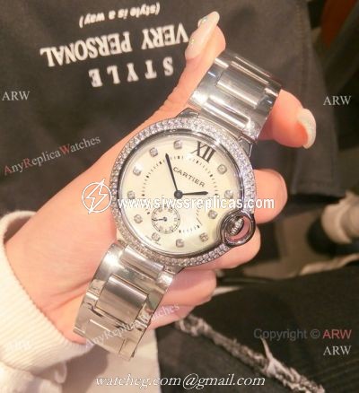 2019 Copy Cartier Ballon Bleu Watch SS White Mother of Pearl Dial 36mm