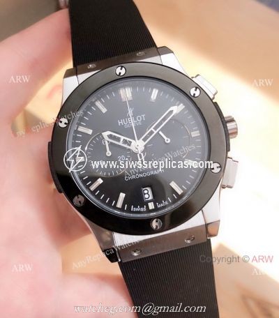 New Replica Hublot Classic Fusion Chrono Watches Black Bezel Black Rubber Band