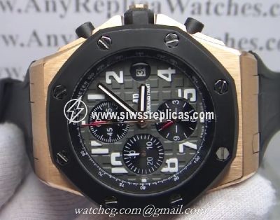 Audemars Piguet Replica Royal Oak Replica Watch Rose Gold &038; Black Rubber Straps