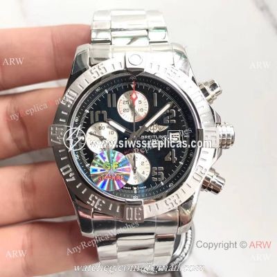 (GF)Replica Breitling Super Avenger II Stainless Steel Black Arabic Watch 7750